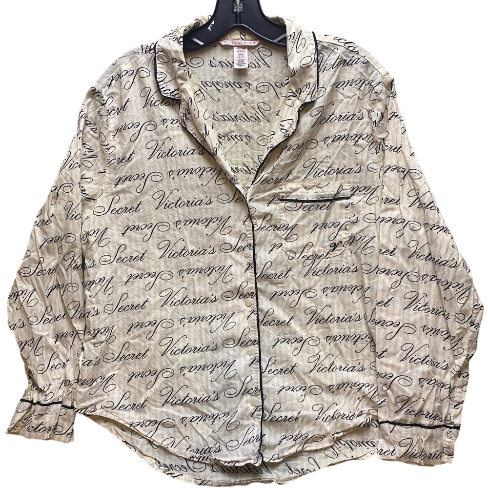 Victoria's‎ Secret Pajama Top Womens Small Sleep Shirt Button Front Script Print